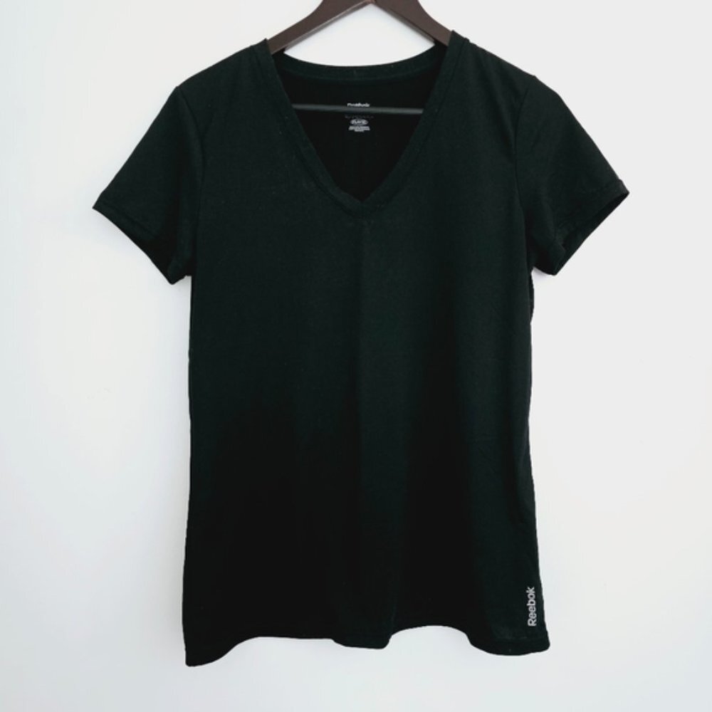 Reebok Large Play-dry Black Casual Lightweight  V-neck Athletic T-shirt